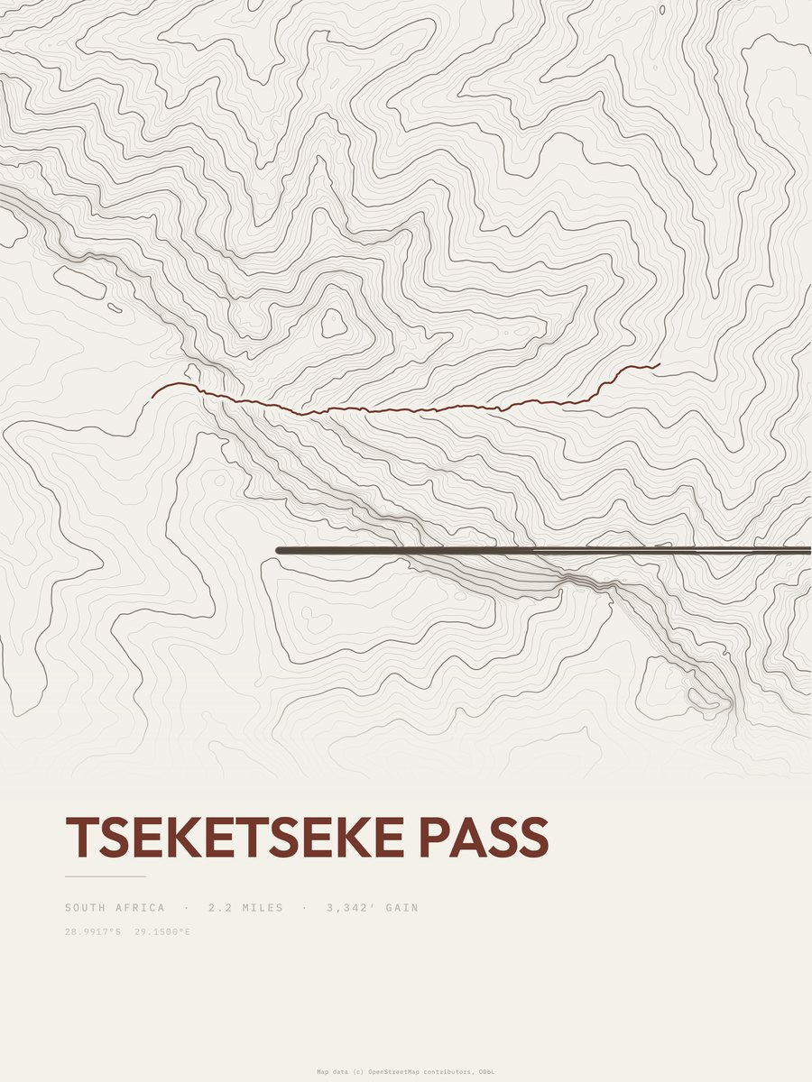 Tseketseke Pass topographic trail print