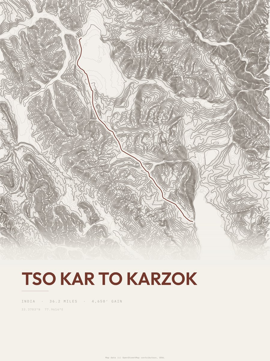 Tso Kar to Karzok topographic trail print