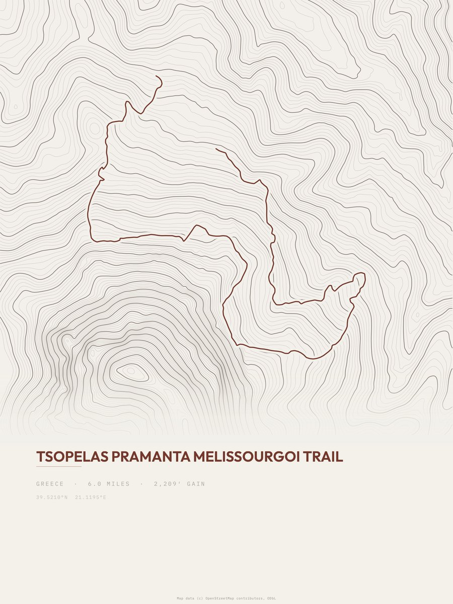 Tsopelas Pramanta Melissourgoi topographic trail print