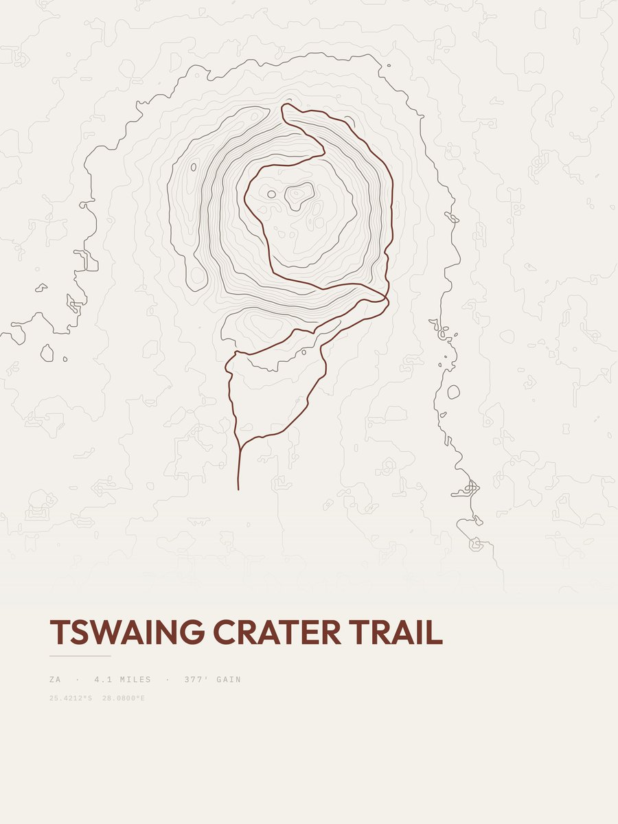 Tswaing Crater Trail topographic trail print
