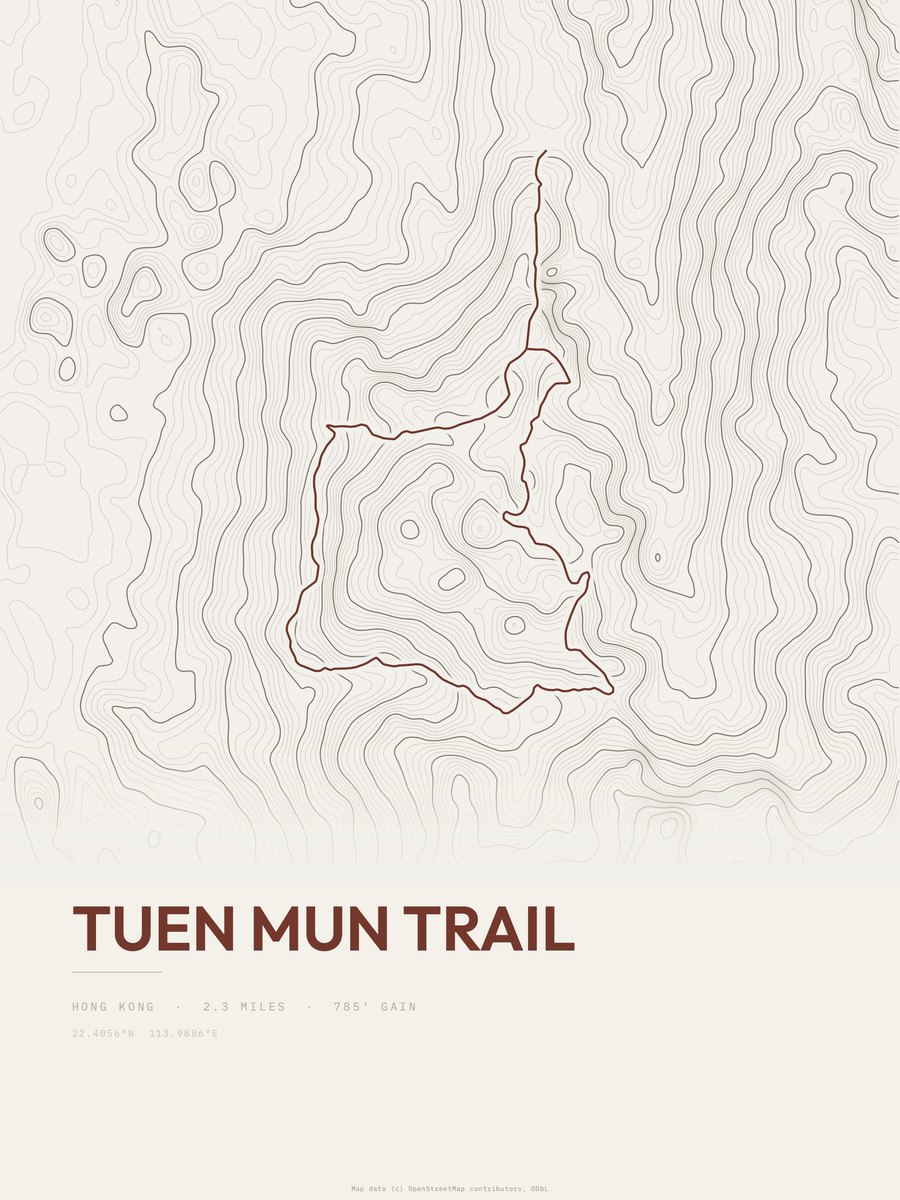 Tuen Mun Trail topographic trail print
