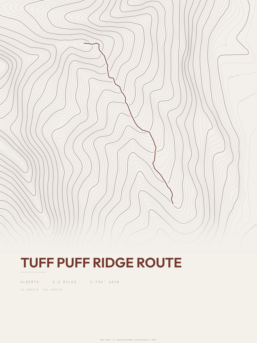 Tuff Puff Ridge Route topographic trail print