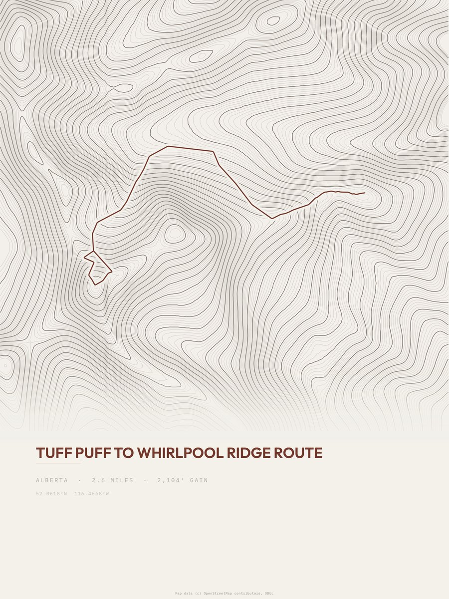 Tuff Puff to Whirlpool Ridge topographic trail print