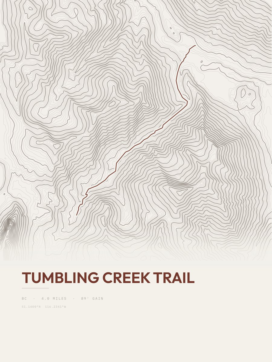 Tumbling Creek Trail topographic trail print
