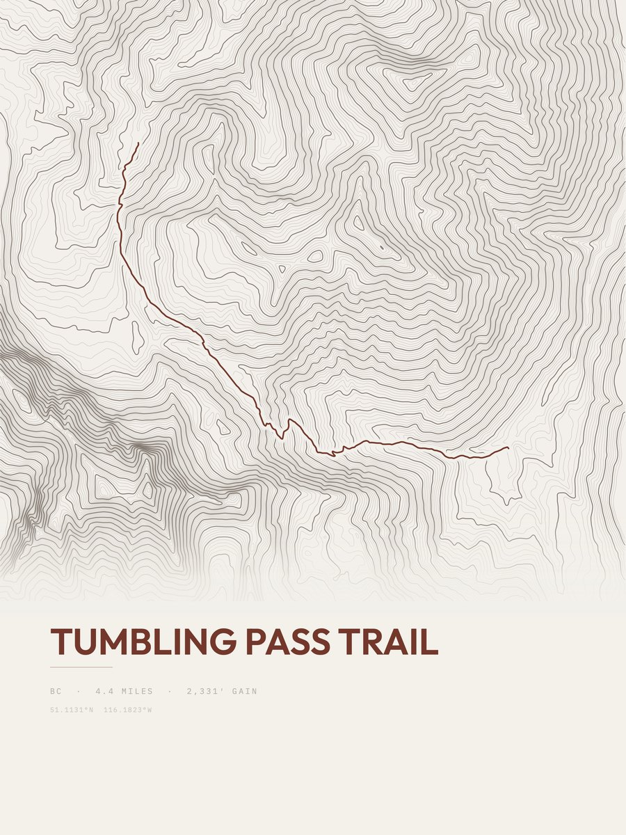 Tumbling Pass Trail topographic trail print
