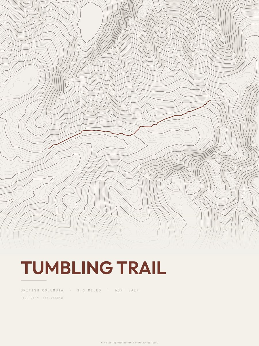 Tumbling Trail topographic trail print