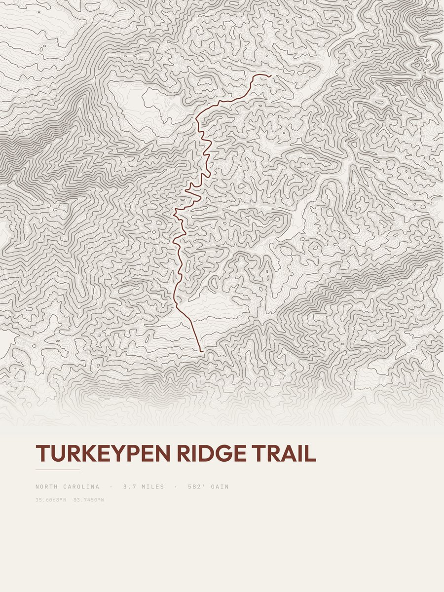 Turkeypen Ridge Trail topographic trail print