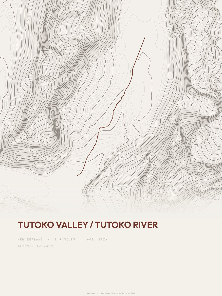 Tutoko Valley / Tutoko River Topographic print