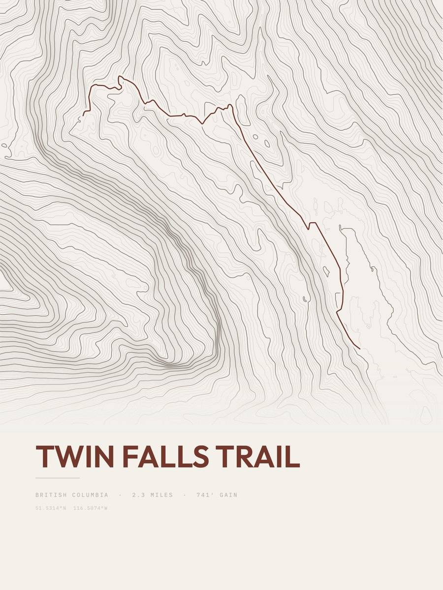 Twin Falls Trail topographic trail print