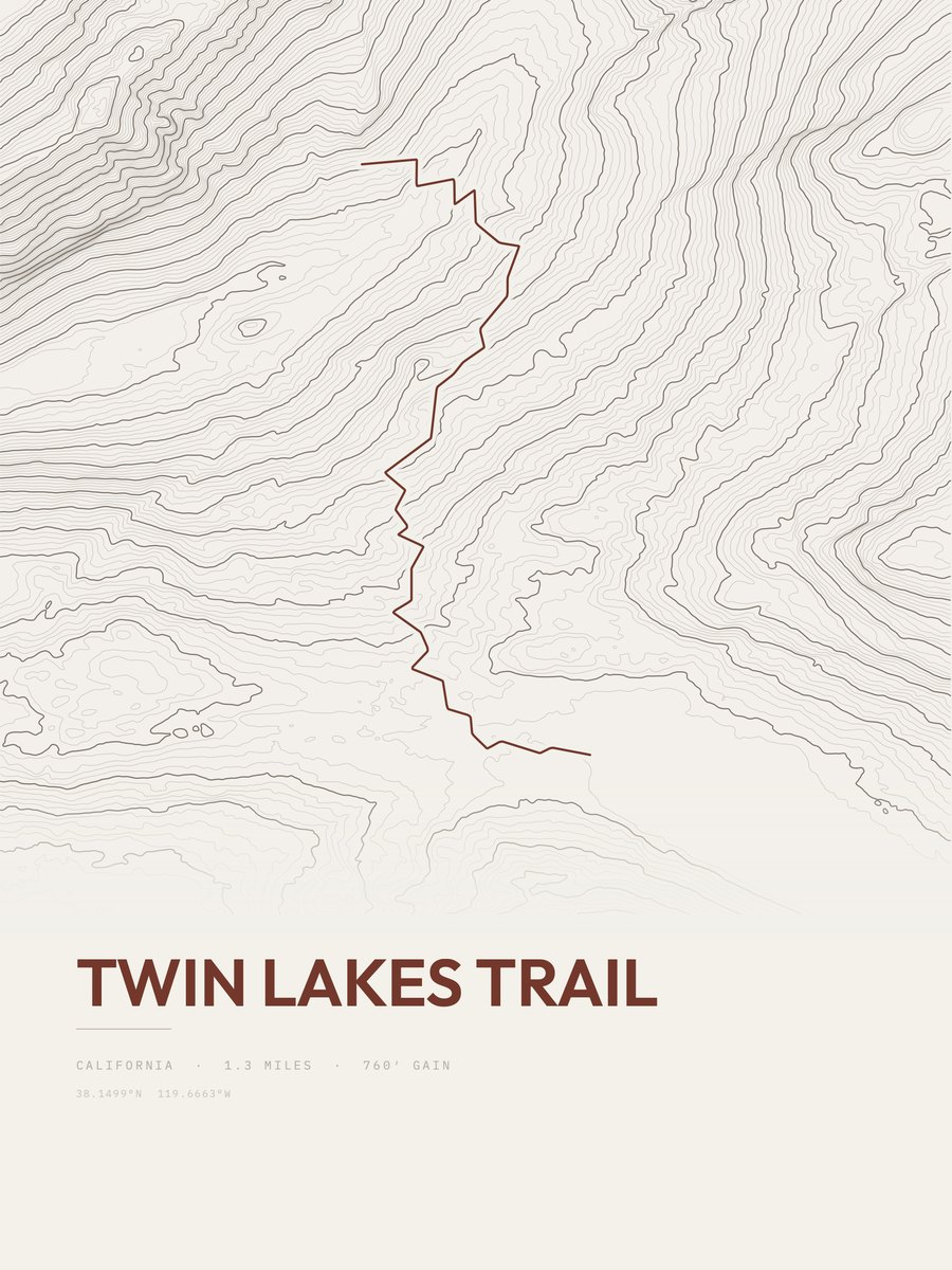 Twin Lakes Trail topographic trail print