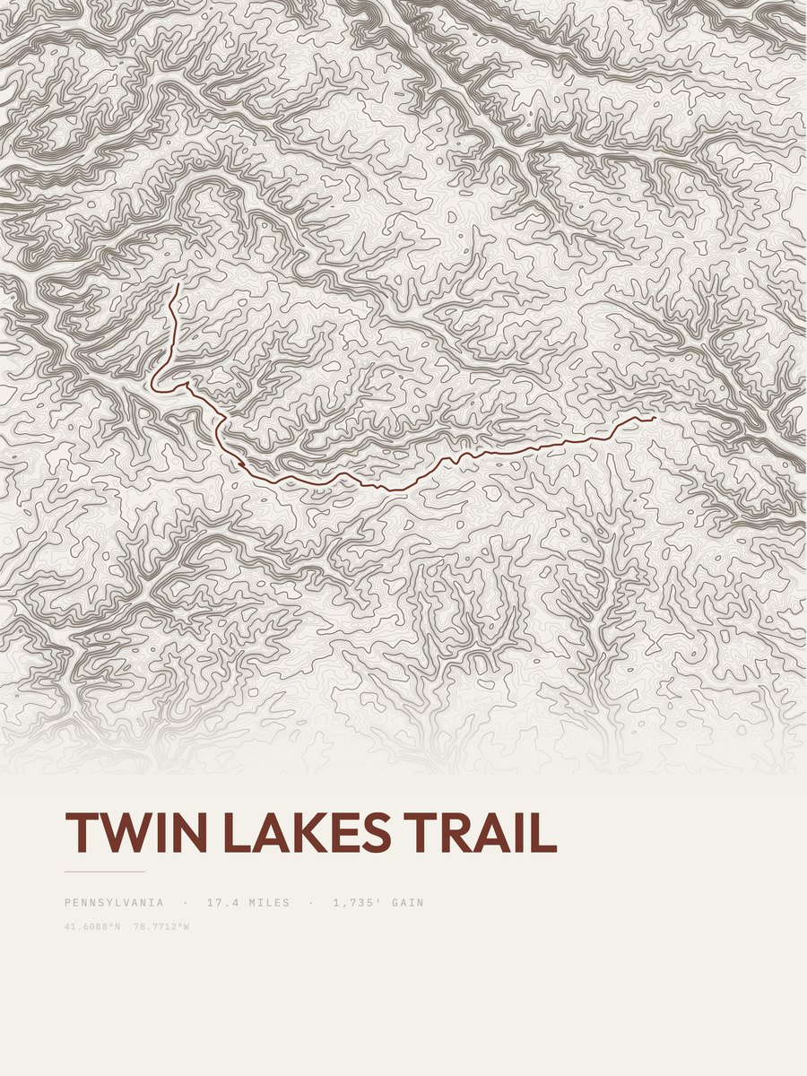 Twin Lakes Trail topographic trail print