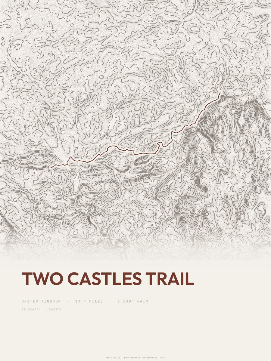 Two Castles Trail topographic trail print