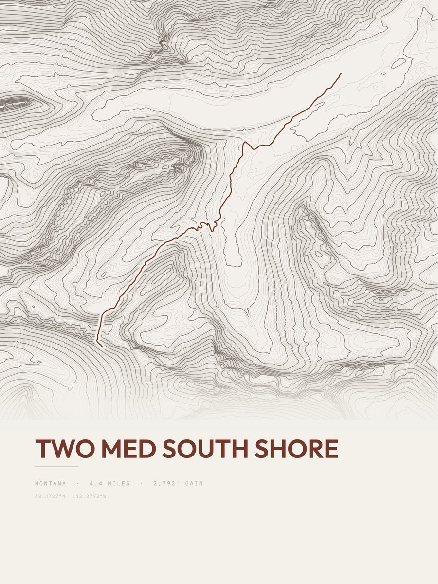 Two Med South Shore topographic trail print