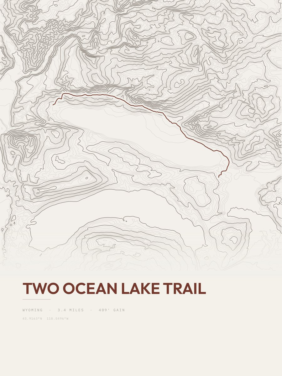 Two Ocean Lake Trail Topographic print