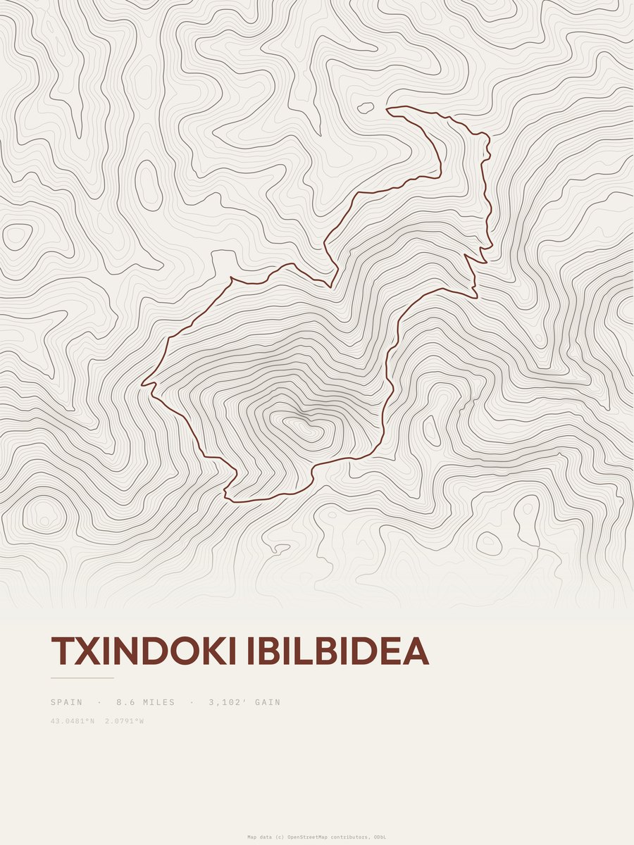 Txindoki ibilbidea Topographic print