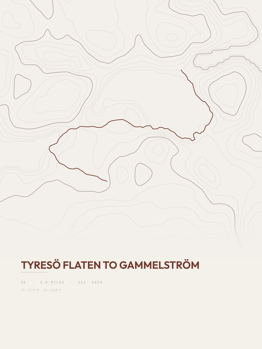 Tyresö Flaten to Gammelström topographic trail print