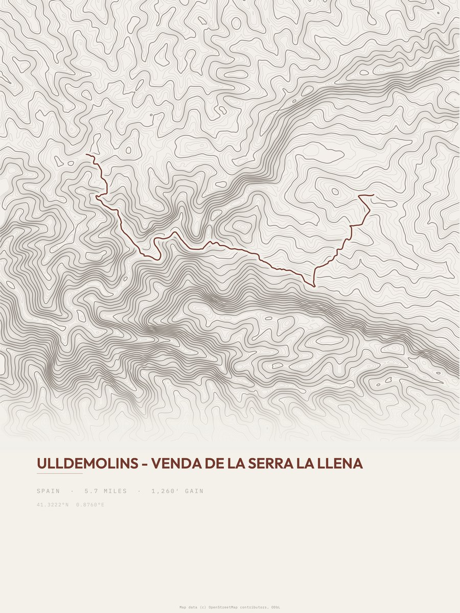 Ulldemolins topographic trail print