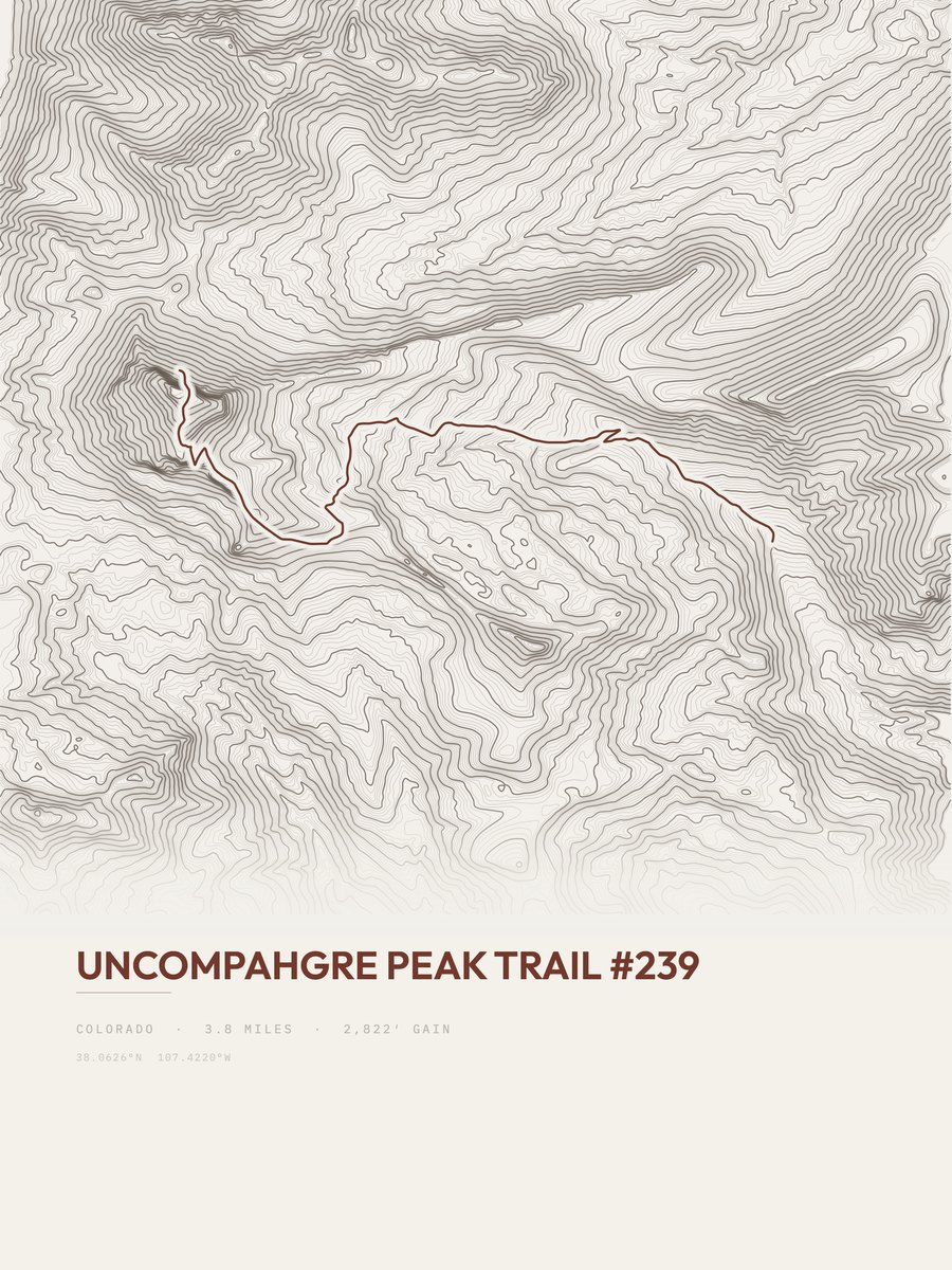 Uncompahgre Peak Trail topographic trail print