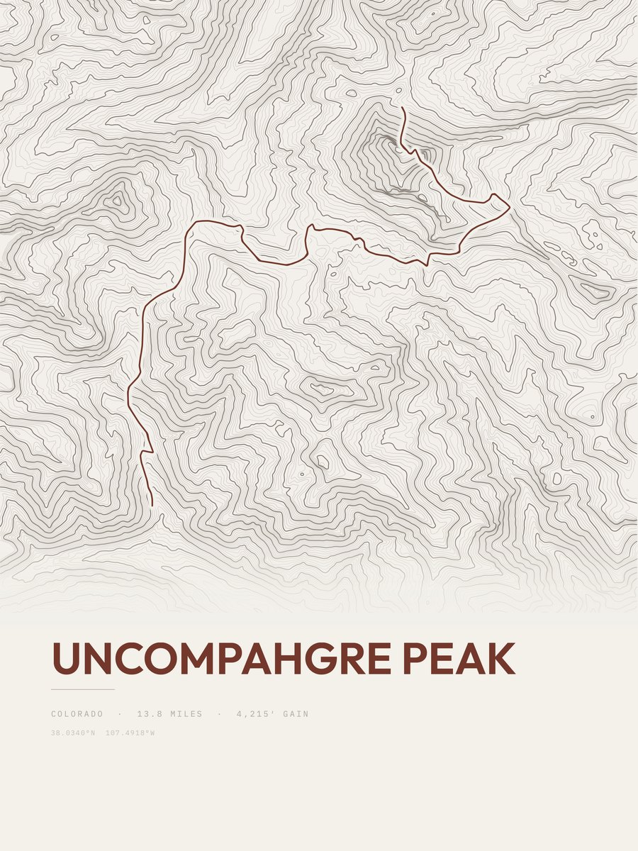 Uncompahgre Peak topographic trail print