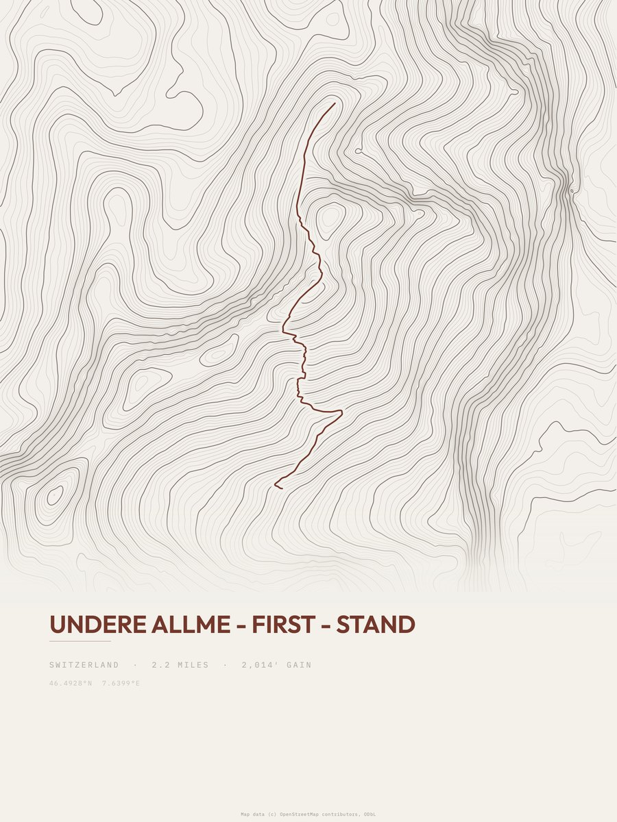 Undere Allme to Stand topographic trail print