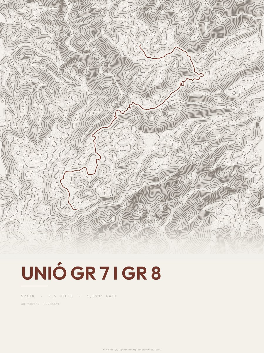 Unió GR 7 i GR 8 topographic trail print