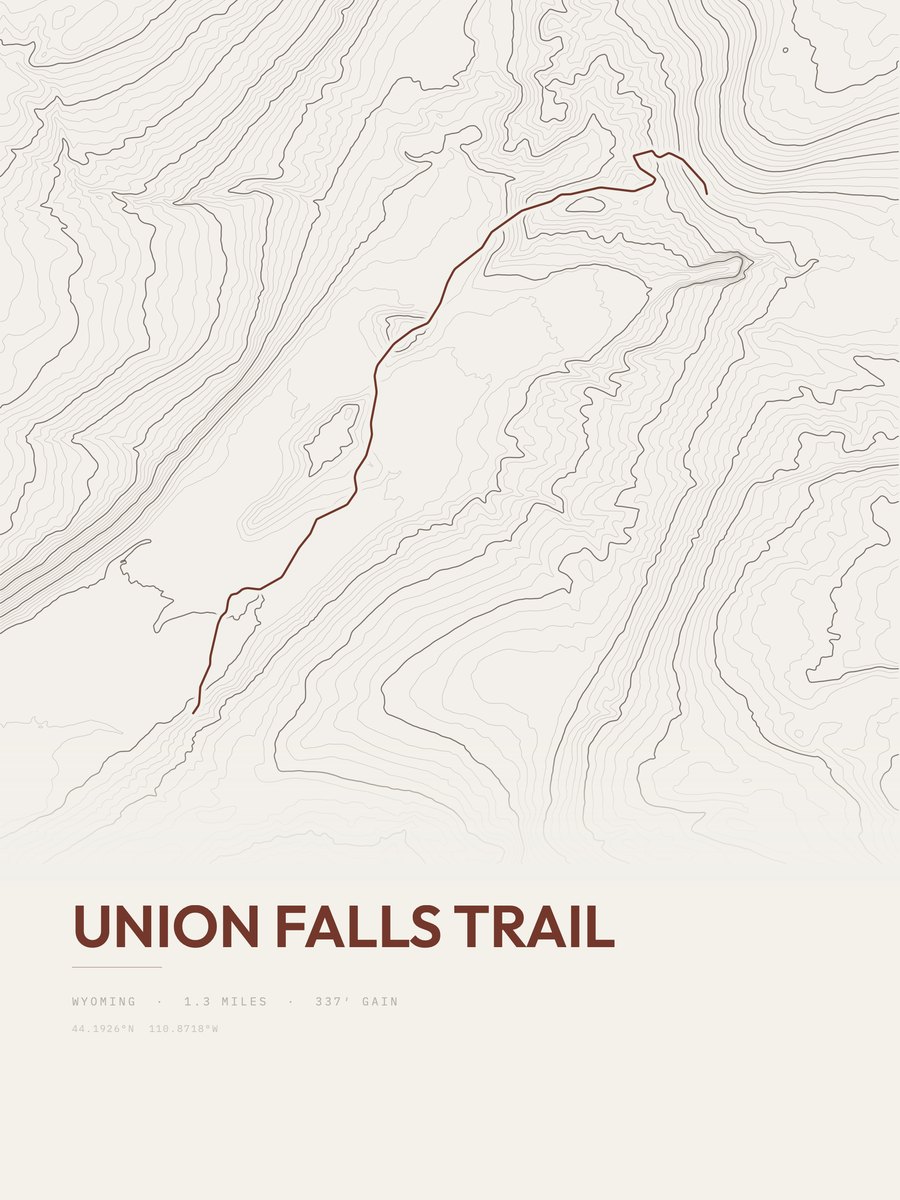 Union Falls Trail topographic trail print
