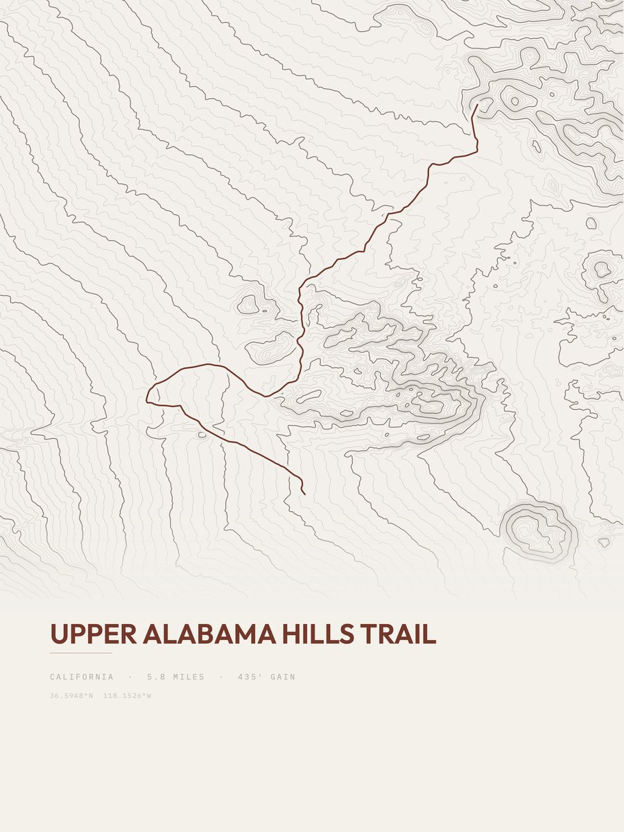 Upper Alabama Hills Trail topographic trail print