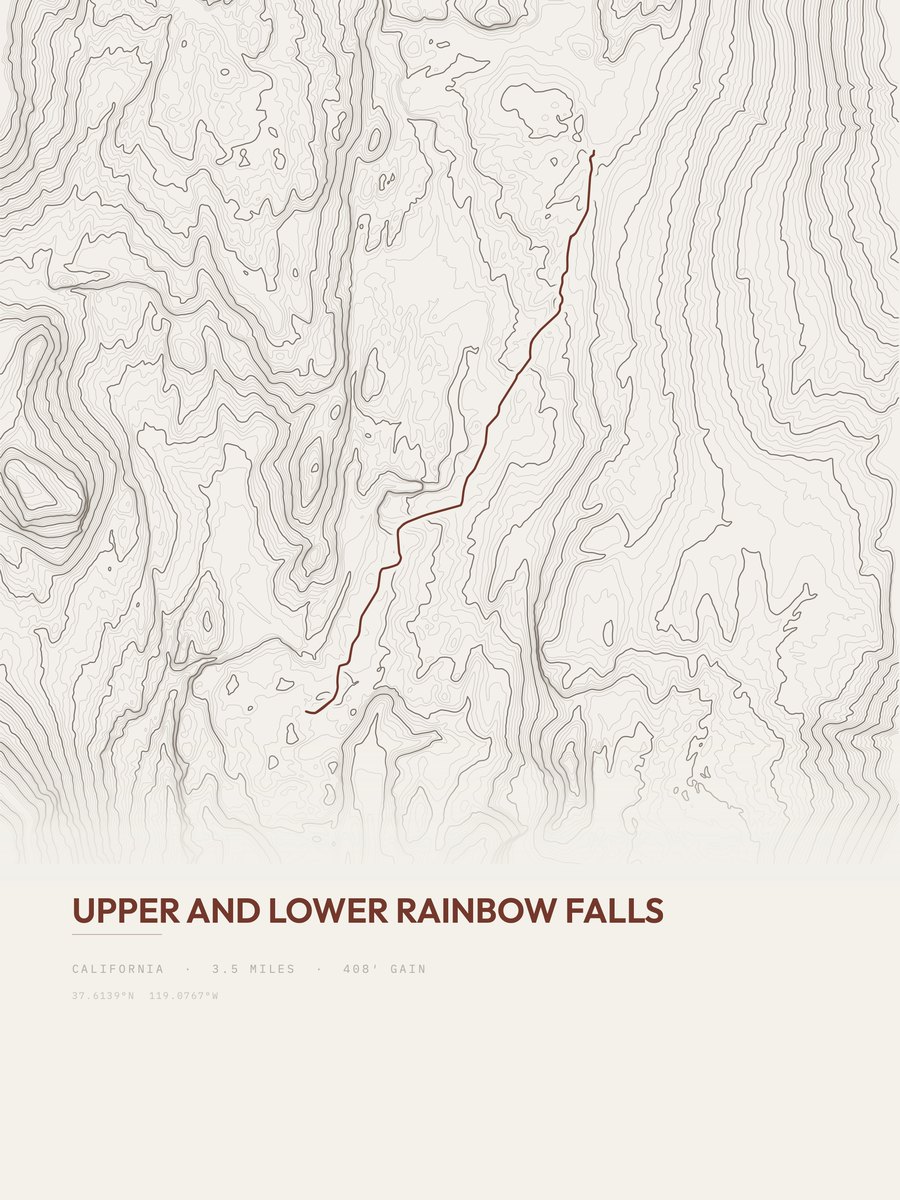 Upper and Lower Rainbow Falls Topographic print