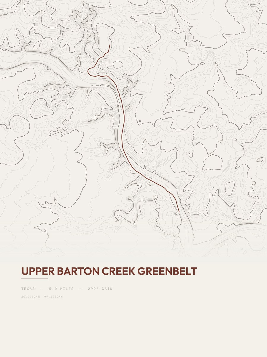 Upper Barton Creek Greenbelt Topographic print