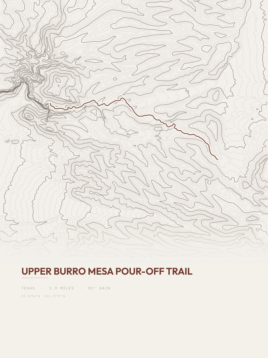 Upper Burro Mesa Pour-off Trail topographic trail print