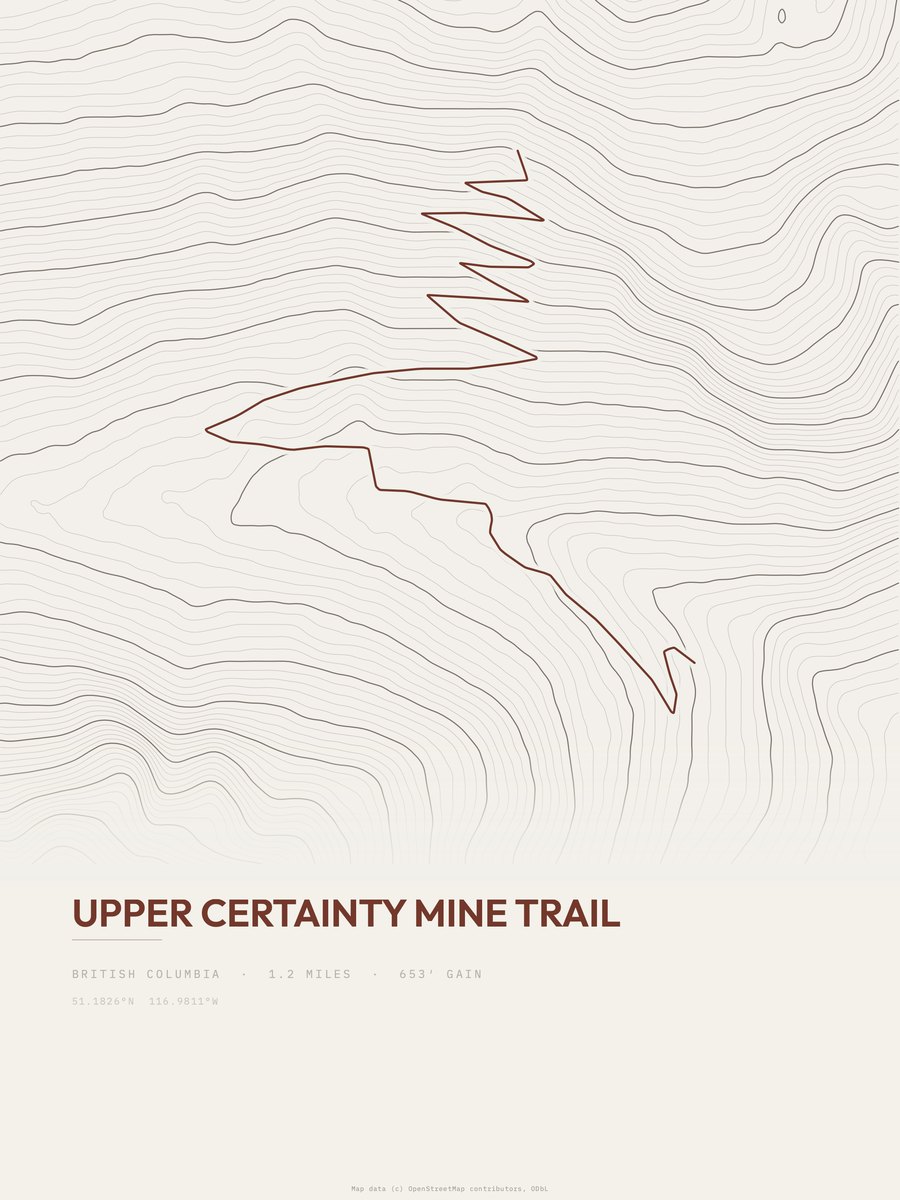 Upper Certainty Mine Trail topographic trail print