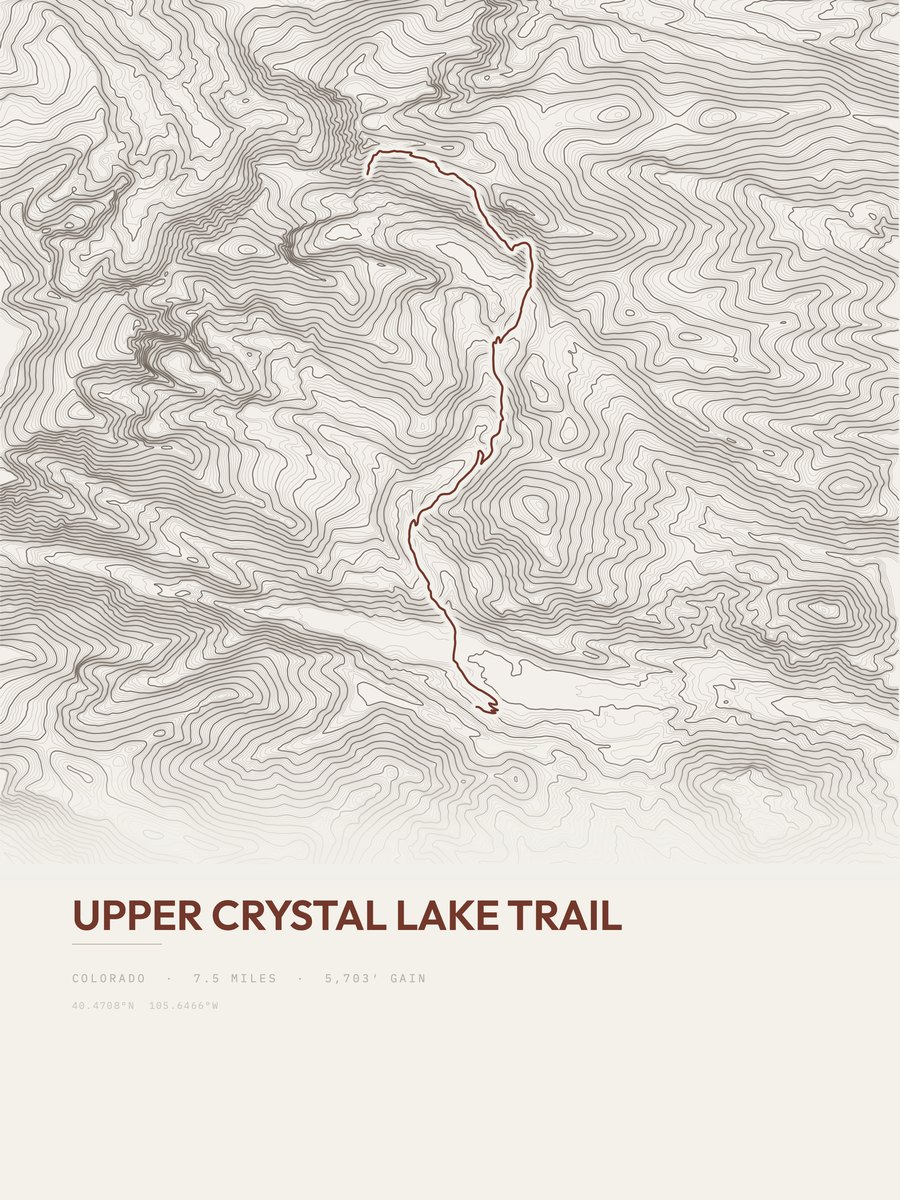 Upper Crystal Lake Trail topographic trail print