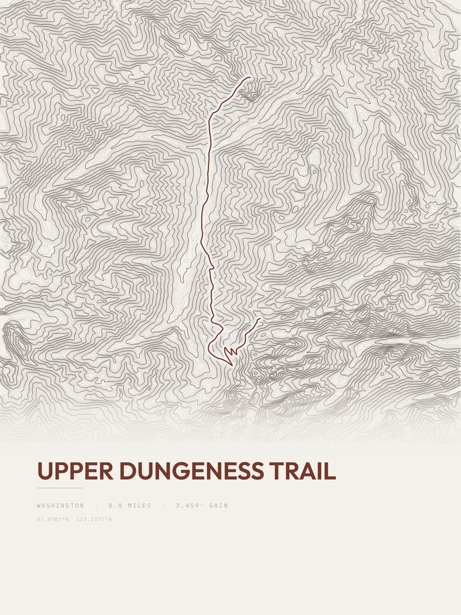 Upper Dungeness Trail topographic trail print