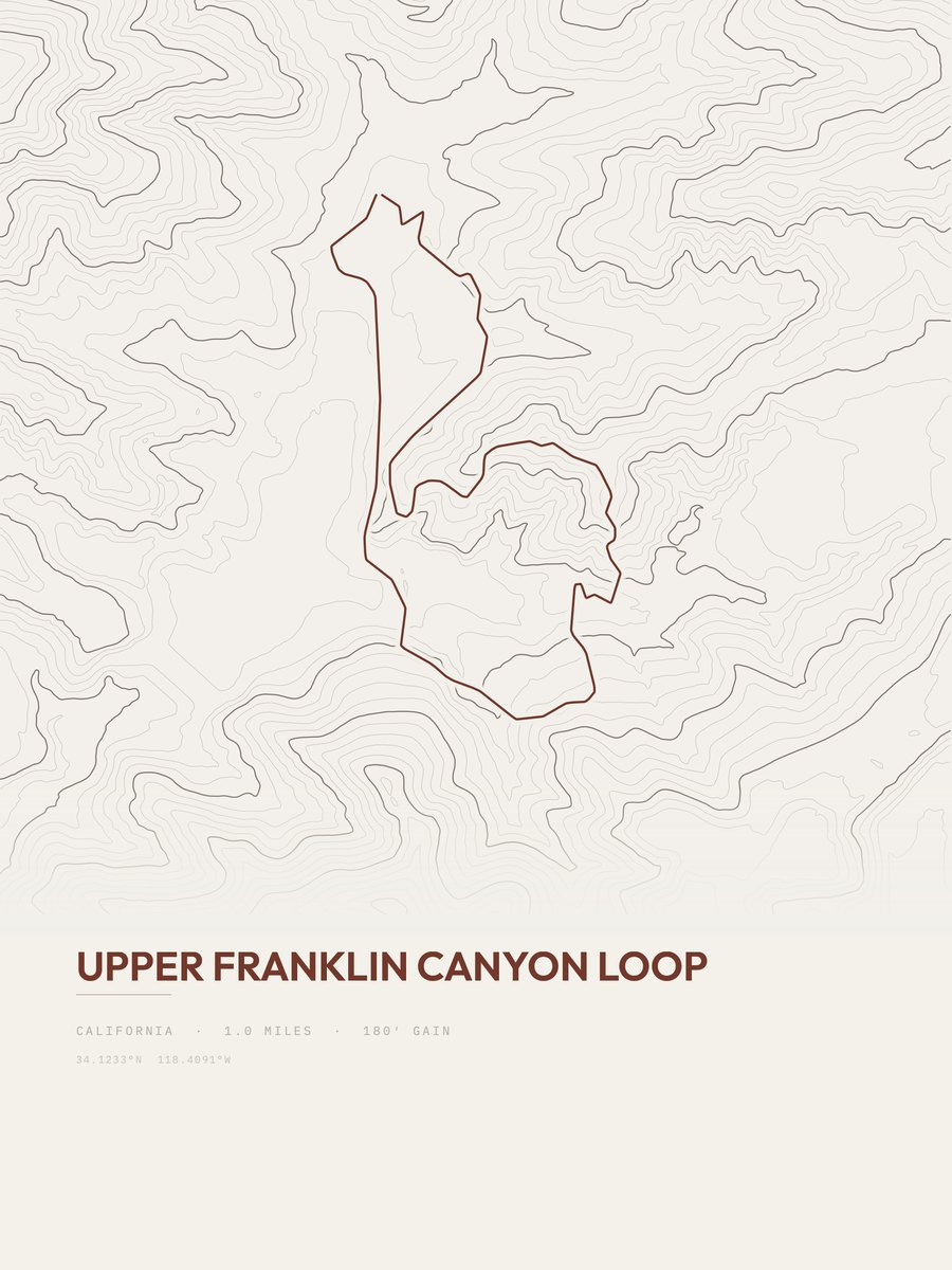 Upper Franklin Canyon Loop topographic trail print