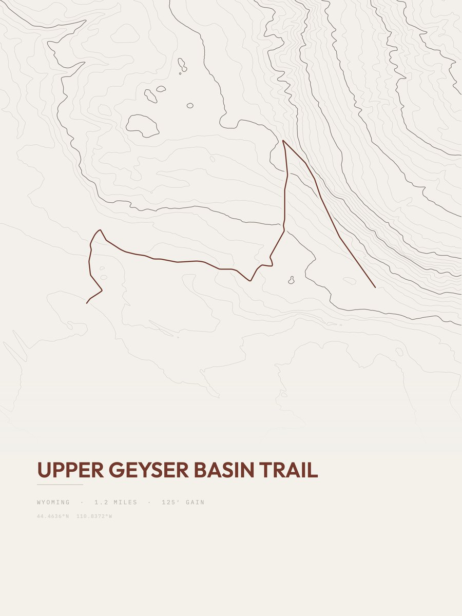 Upper Geyser Basin Trail Topographic print