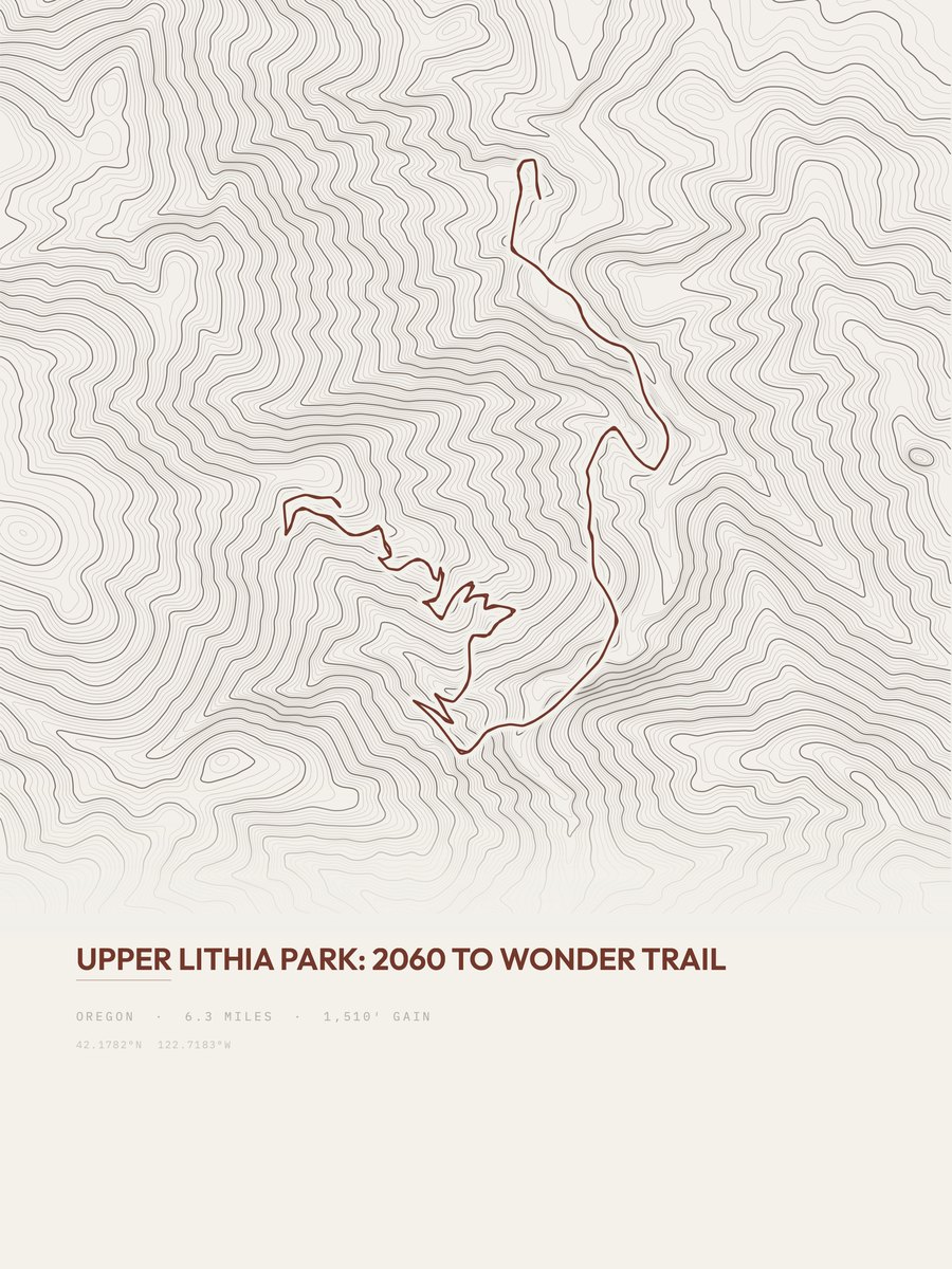 Upper Lithia Park topographic trail print