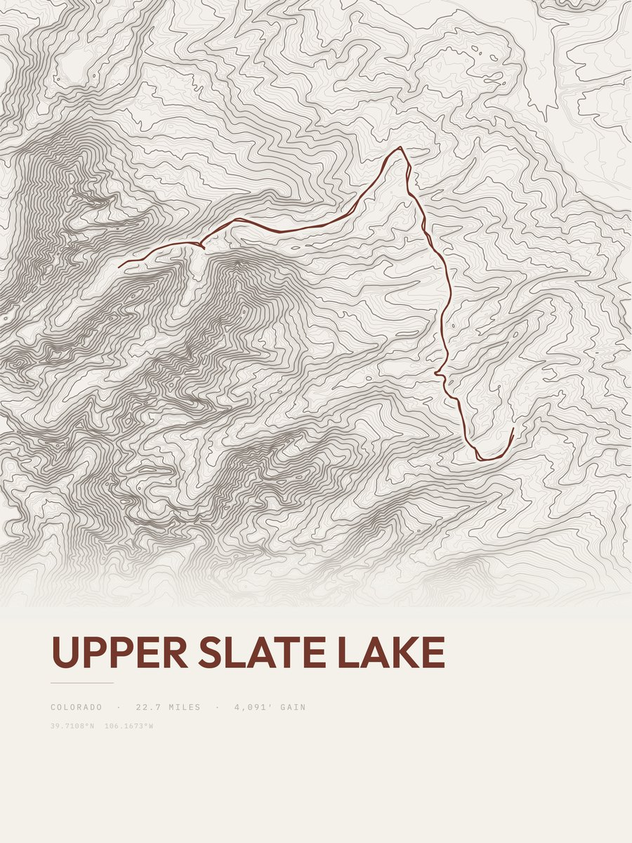 Upper Slate Lake topographic trail print