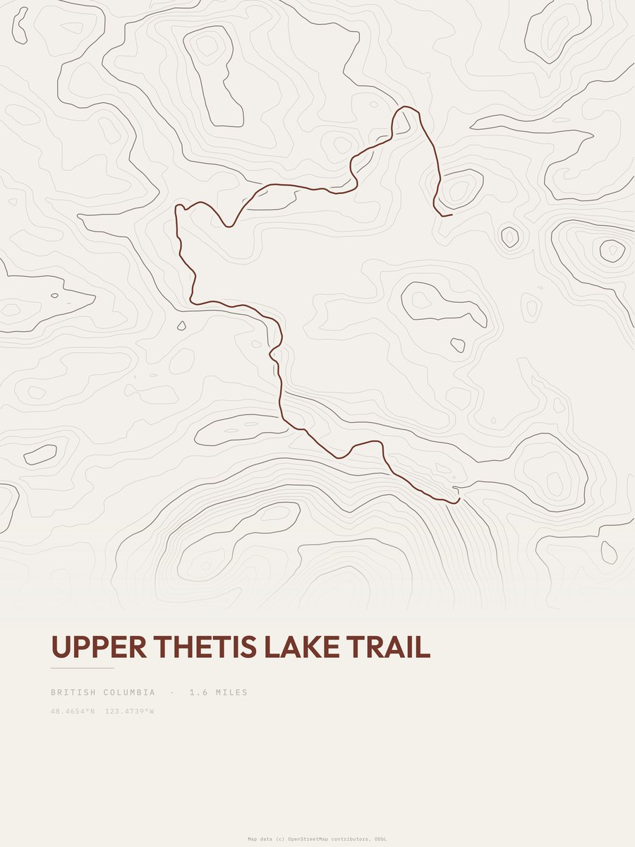 Upper Thetis Lake Trail Topographic print