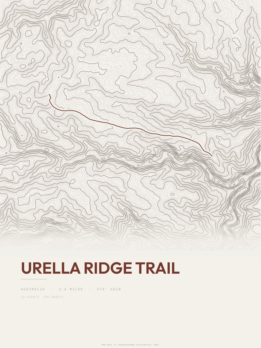 Urella Ridge Trail topographic trail print