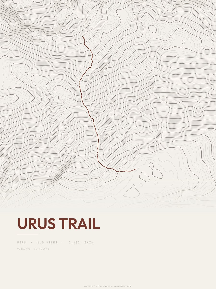 Urus Trail topographic trail print