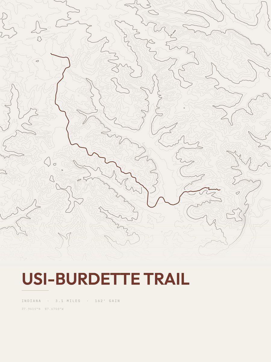 USI-Burdette Trail topographic trail print