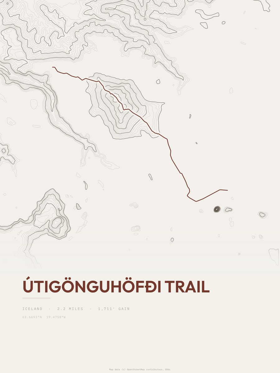 Útigönguhöfði Trail Topographic print