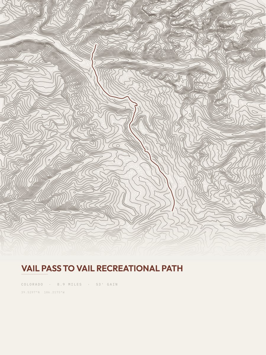 Vail Recreational Path topographic trail print