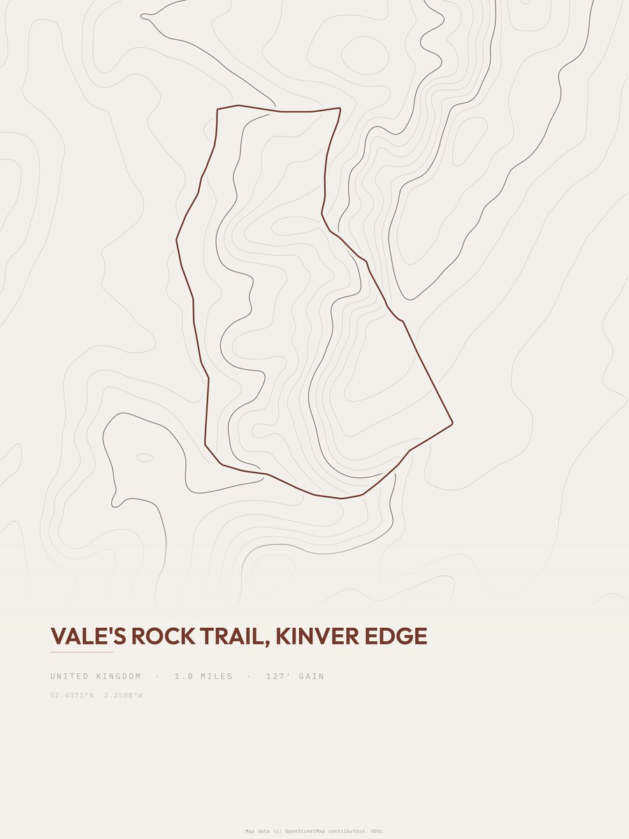 Vale's Rock Trail topographic trail print