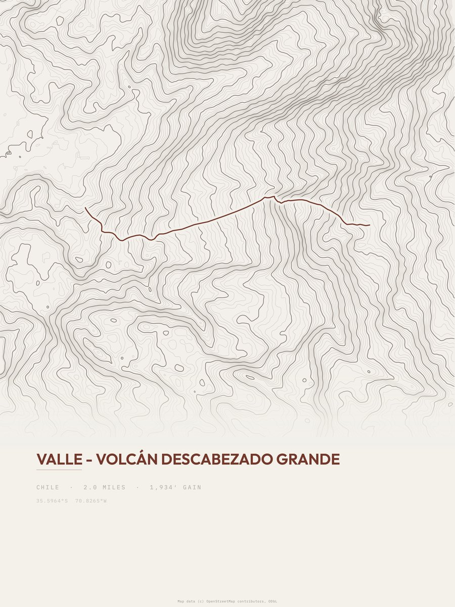 Volcán Descabezado Grande topographic trail print