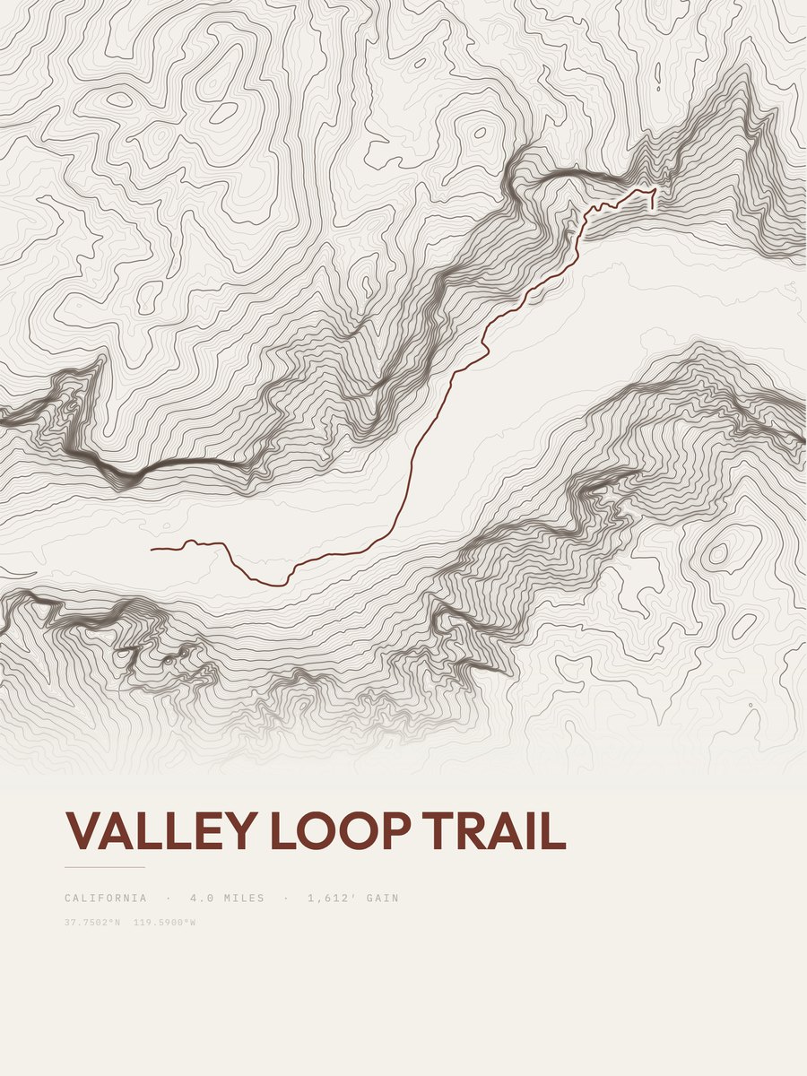 Valley Loop Trail Topographic print