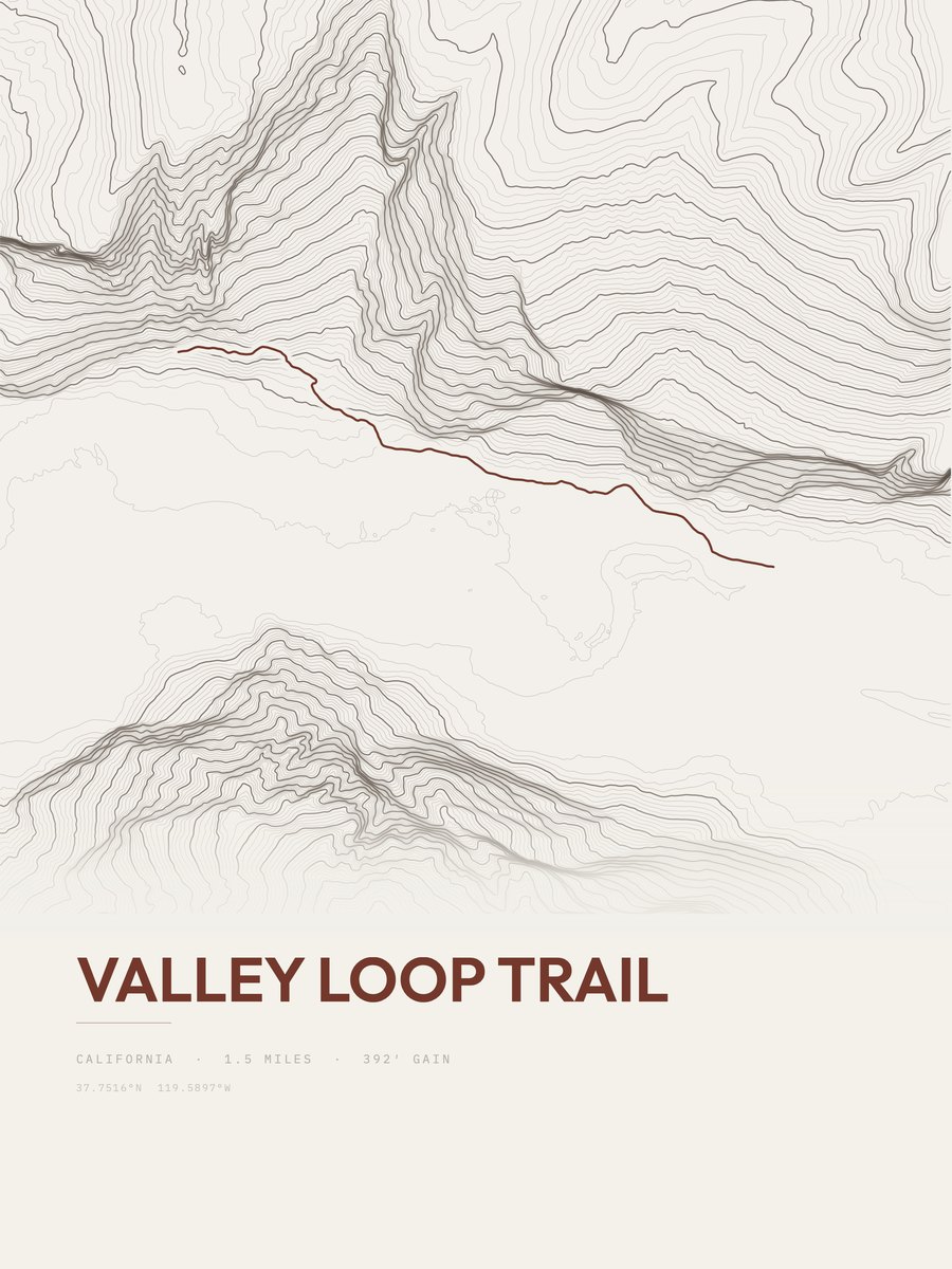 Valley Loop Trail topographic trail print