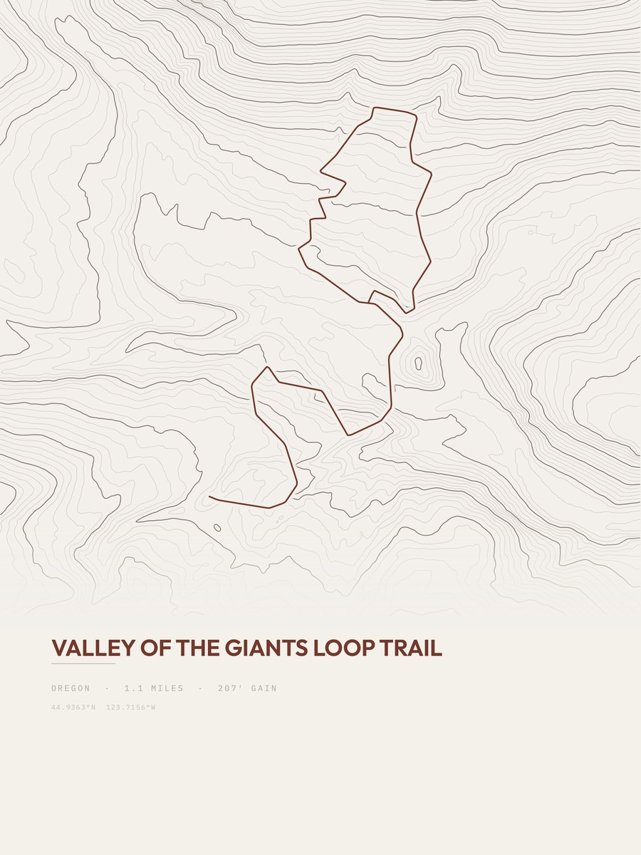 Valley of the Giants Loop Trail topographic trail print