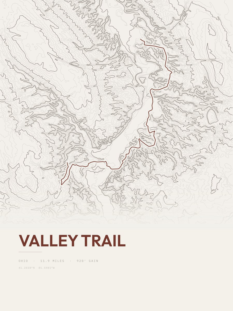 Valley Trail topographic trail print