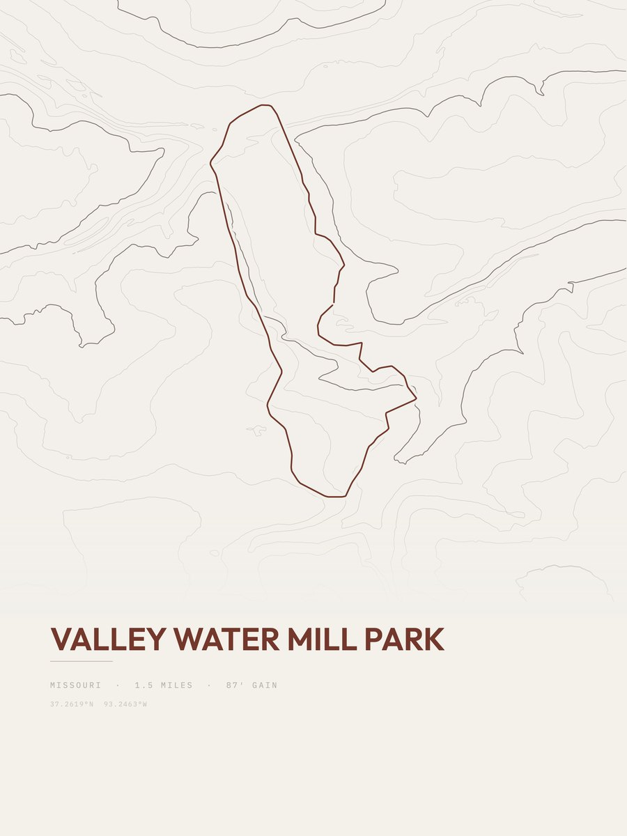 Valley Water Mill Park topographic trail print